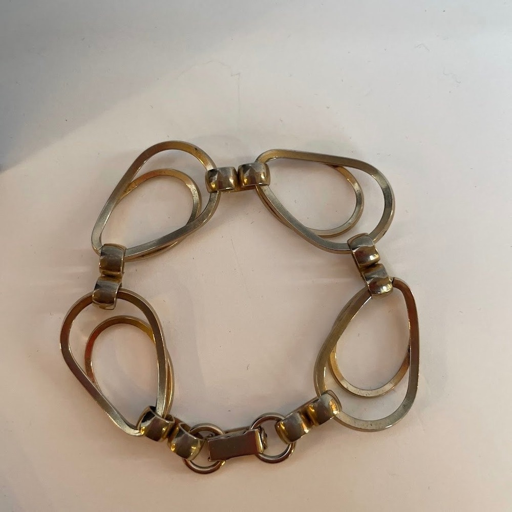 Vintage Two Tone Loop Link Bracelet Chunky Gold Silver Oval Statement Costume